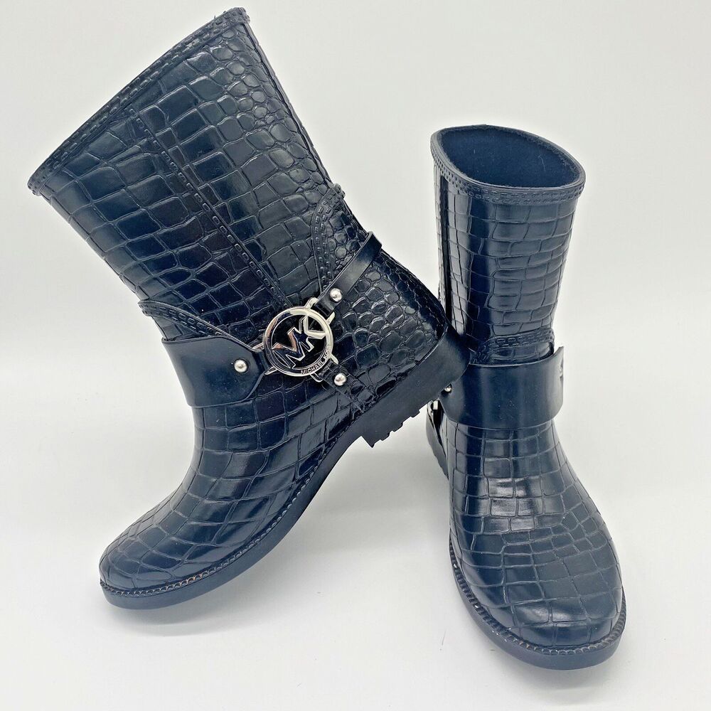 Michael Kors MK Signature Size 6 Buckle Rubber Rain Boots